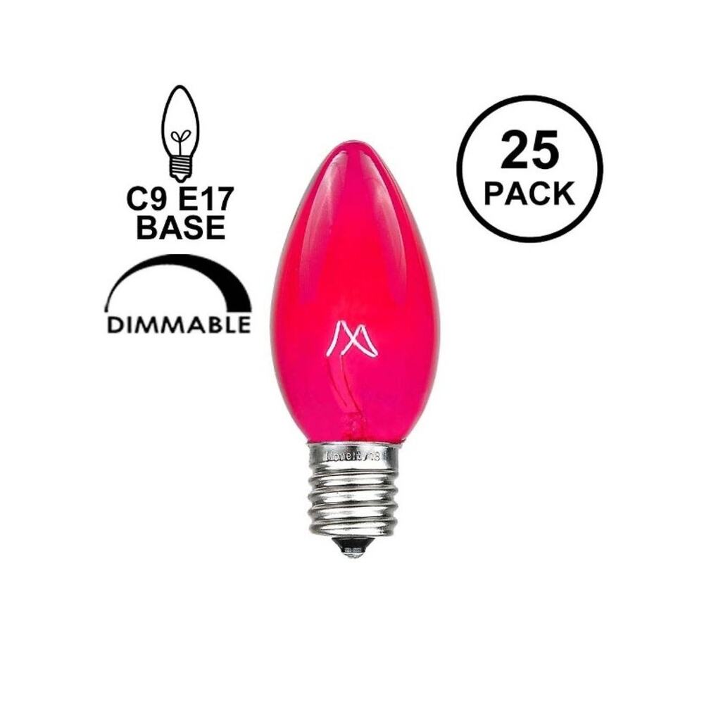 25 Pack of Transparent Pink C9 7 Watt Bulbs